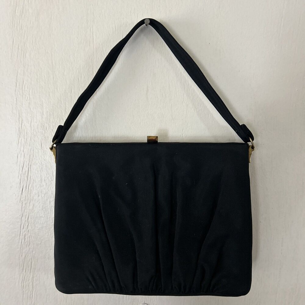 Vintage Black Satin Evening Bag Purse L&M Spot-Lite Exclusive USA W/ Coin Purse